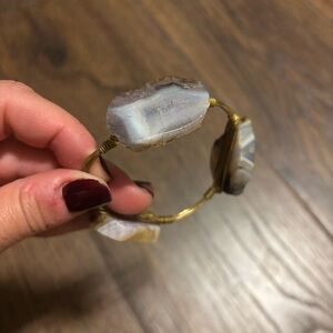 Bourbon and Bowties Triple Purple Agate Sliced Stone Gold Tone Bracelet